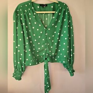 Broadway 38 Green Polka Dot Tie-Front Blouse xl